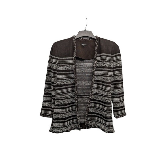 NEW $468 MISOOK Coffee Frayed Edge Striped 3/4‎ Sleeve Open Front Jacket Size XS - Picture 1 of 4